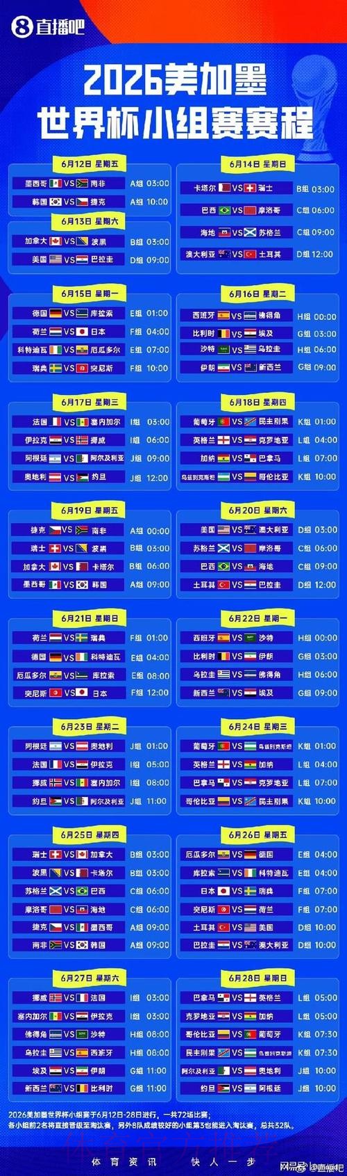 2026世界杯小组赛赛程实时更新高清直播直播平台